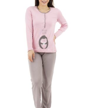 Πυτζάμα Γυναικεία Μακρυμάνικη με Πατιλέτα και Τύπωμα Πιγκουινάκι Billy ΟΔ.Β497