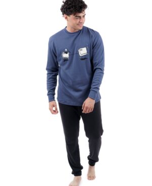 Ανδρική χειμερινή πυτζάμα SARA “CTRL - ESC” Ραφ Μαύρο