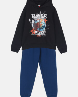 Joyce Σετ Φόρμας χειμερινό για Αγόρι με κουκούλα μαύρο με μπλέ σκούρο "player"