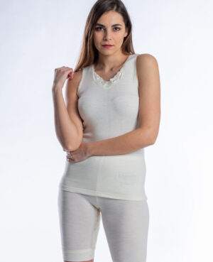 Φανέλα λεπτή χωρίς μανίκι με φαρδιά ράντα μισομάλλινη με μοτίφ 50% βαμβάκι 50% μαλλί