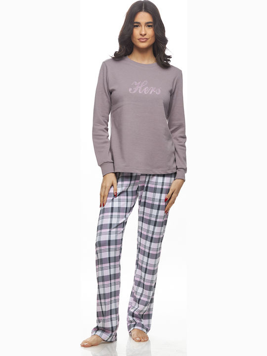 Γυναικεία Χειμερινή πυζάμα γυναικεία με καρό παντελόνι