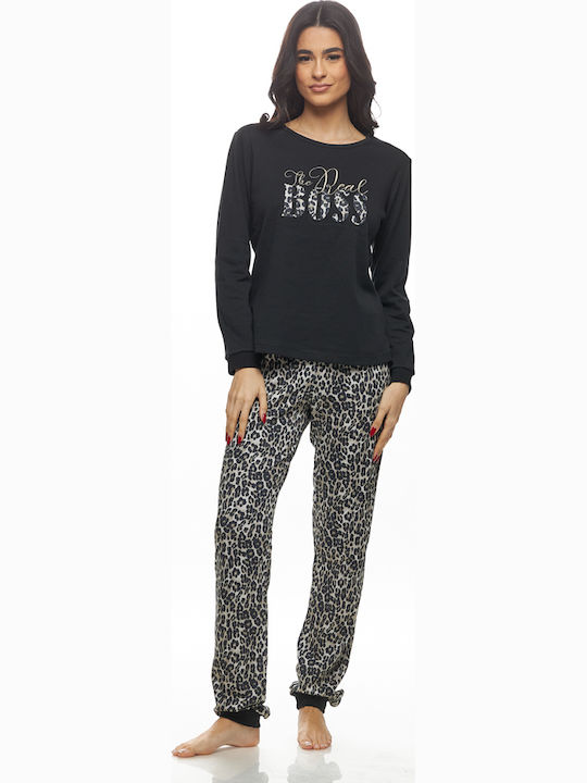 Γυναικεία Χειμερινή πυζάμα γυναικεία ANIMAL BLACK "The real boss" - Image 3