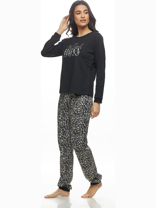 Γυναικεία Χειμερινή πυζάμα γυναικεία ANIMAL BLACK "The real boss"