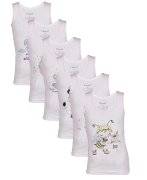 Παιδικό Φανελάκι χωρίς μανίκι 100% Βαμβάκι με Παιδικές Παραστάσεις για κορίτσια – Λευκό | 2-12 Ετών .